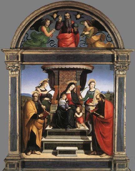 RAFFAELLO Sanzio Madonna and Child Enthroned with Saints